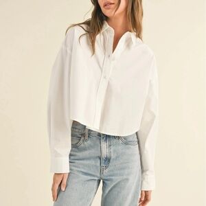 MIOU Muse Cropped Button Down Top White. NWOT